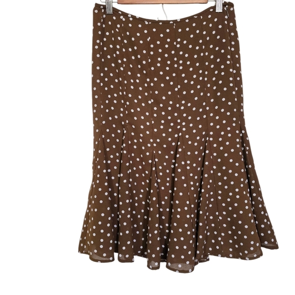 Vintage Polkadot White and Brown Midi A-Line Skirt - Picture 1 of 6